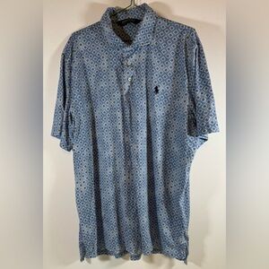 Polo Ralph Lauren Golf Shirt Men’s Size L Sky Blue Classic Diamond Print